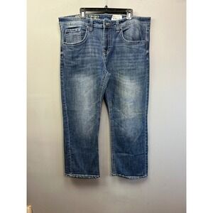 TK Axel Jeans Mens 40x30 Blue Slim Boot Medium Wash Contrast Stitch Flap Pocket